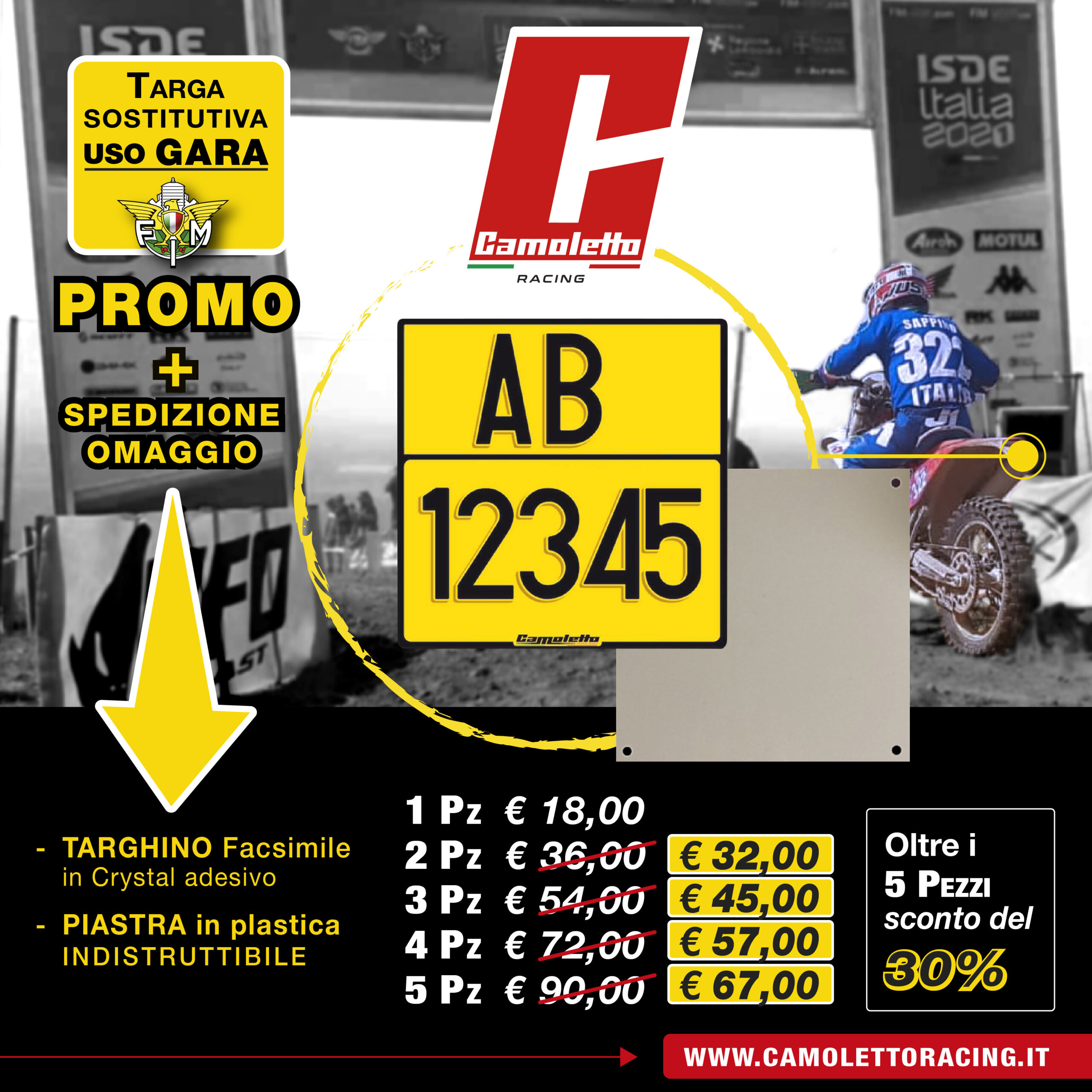 Targa approvata FMI per gare di ENDURO